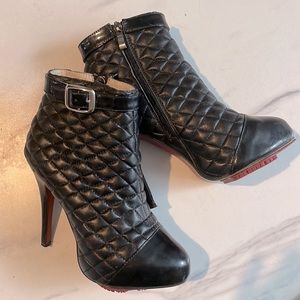 Quilted Louboutin Booties w/ Ankle Buckle